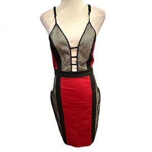 Hego Chic Red and Black Mesh Dress size S